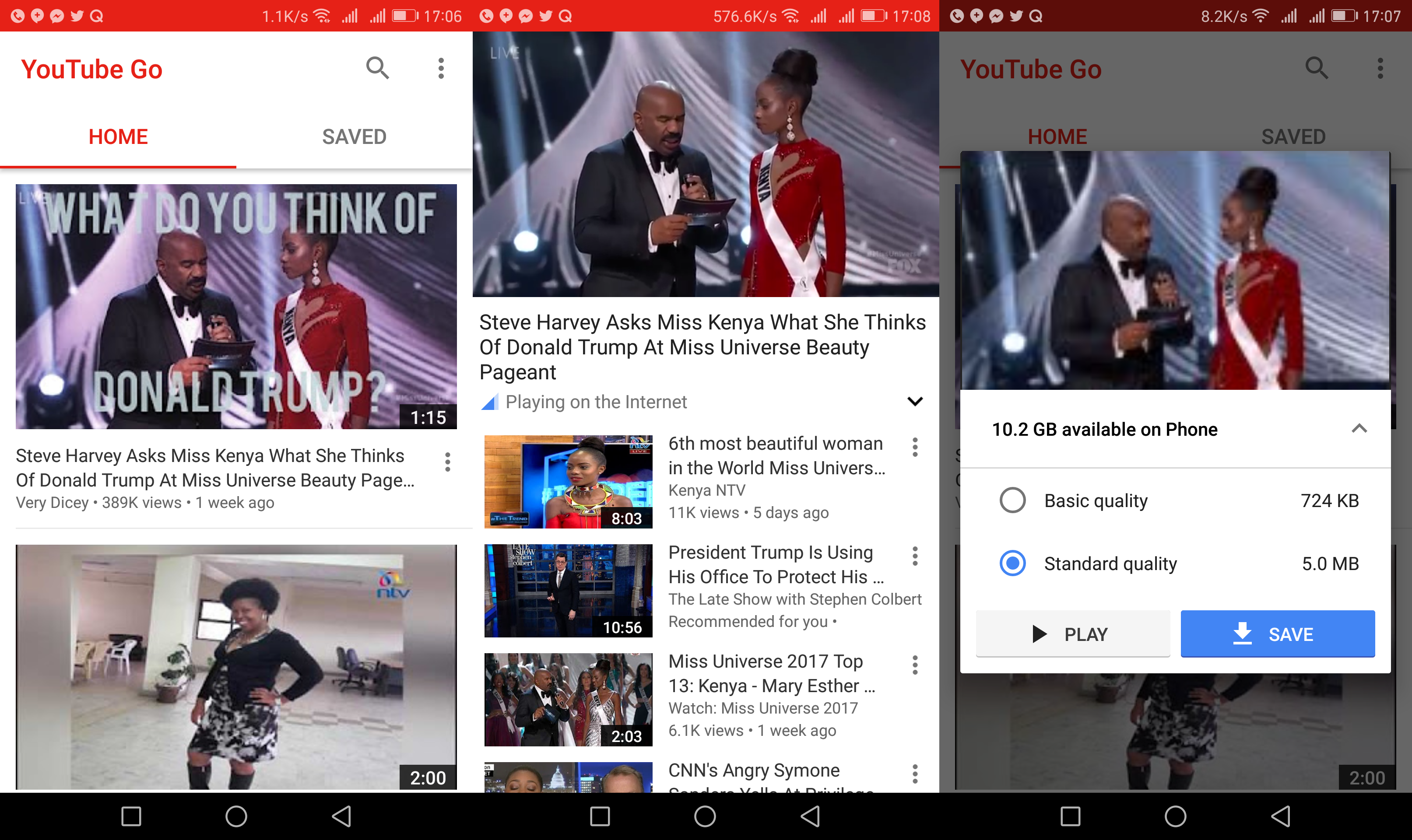 YouTube Go app for Android screen grabs