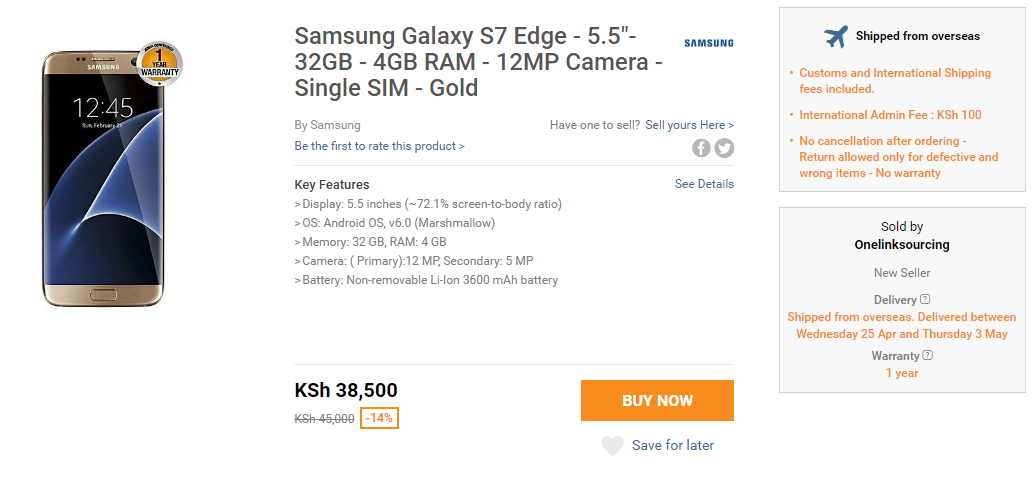 Samsung Galaxy S7 Edge Gold