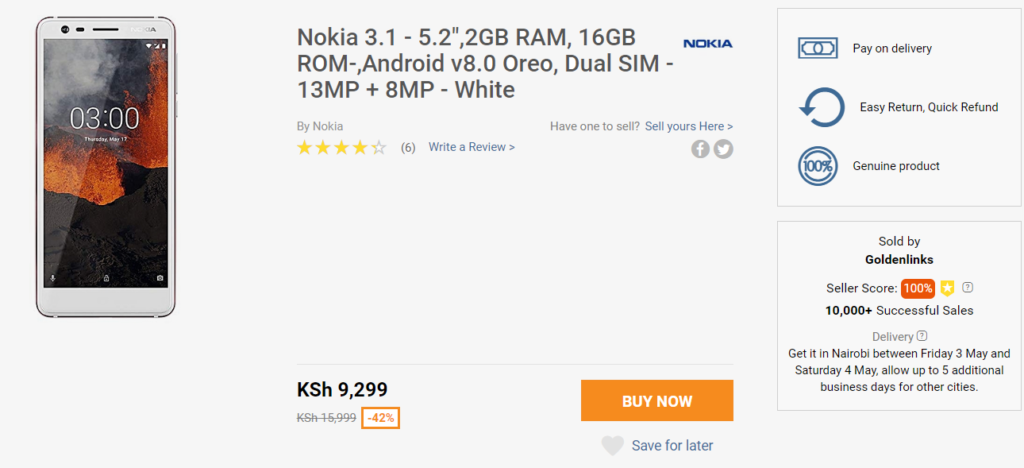 Nokia 3.1 Jumia deal