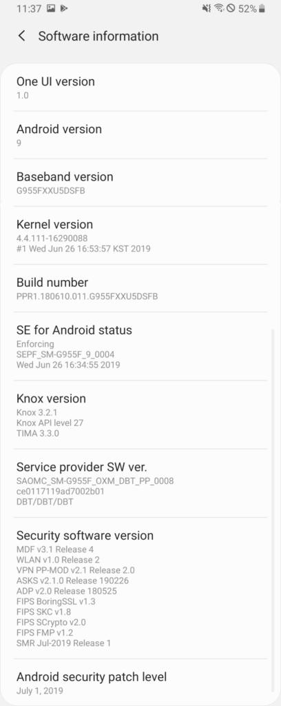 Samsung Galaxy S8 July 2019 security update