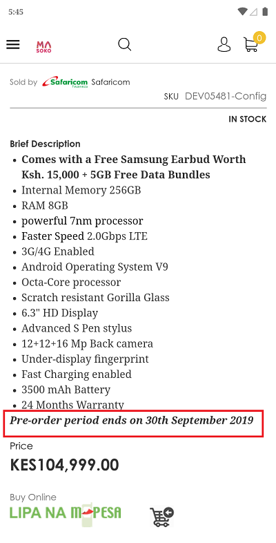 Galaxy Note 10 Safaricom pre-orders